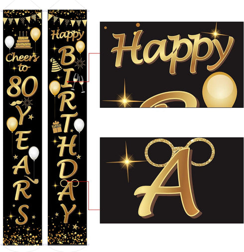 2 Pieces 80th Birthday Party Decorations, Cheers to 80 Years Banner, Welcome Porch Sign