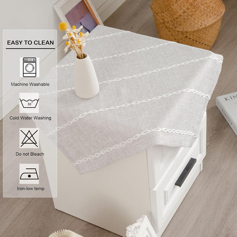 24 24 Inch Rustic Square Linen Small Tablecloth Washable Striped Jacquard Bedside Table Cover Heavy Weight Farmhouse