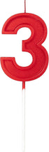 2.76in Glitter Birthday Candles - Red Number 3 Cake Topper Decoration for Wedding Anniversary and Party Celebration