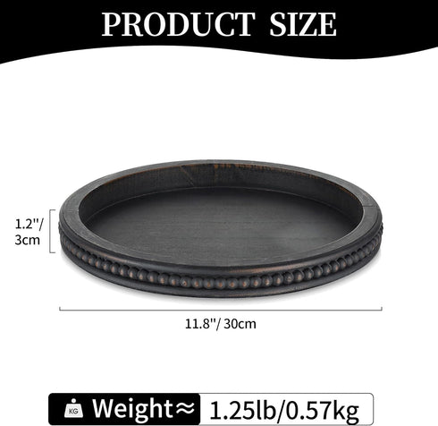 Counter Hanobe Decorative Coffee Table Tray: Modern Farmhouse Beaded Round Tray Decor Rich Dark Brown Circle Wooden