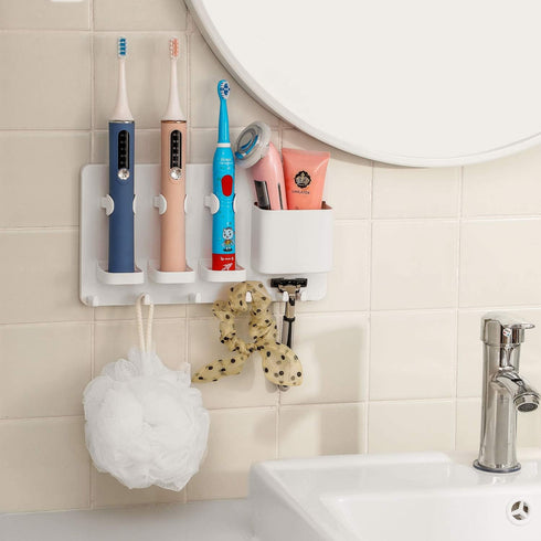 simpletome Adhesive Electric Toothbrush Holder, Wall Mounted Razor Hanger Bathroom Organizer (White)
