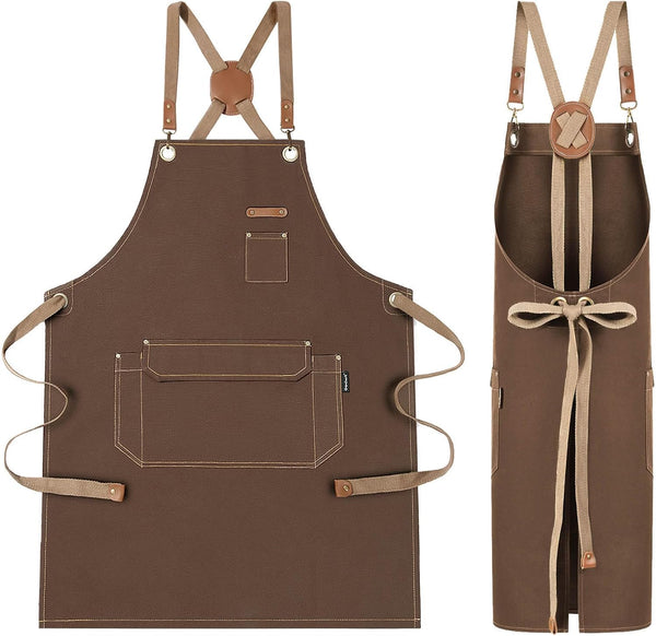 Chef Apron for Men Women, Cotton Canvas Cross Back Straps Apron for Kitchen Cooking, Artists Painting