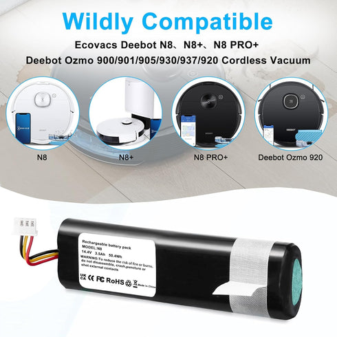 14.4V 3.5Ah Compatible with Ecovacs Deebot N8,deebot ozmo 905 920 930 937 Series Robotic Vacuum Cleaners Replacement Battery Pack