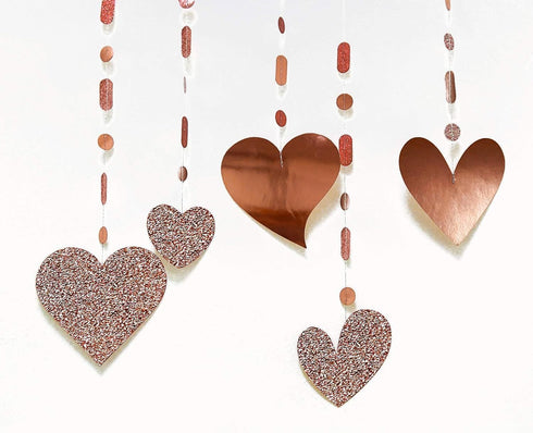 Cheerland Rose Gold Party Decorations, Romantic Heart Paper Streamers Garland for Mother’s Day, Wedding, Birthday
