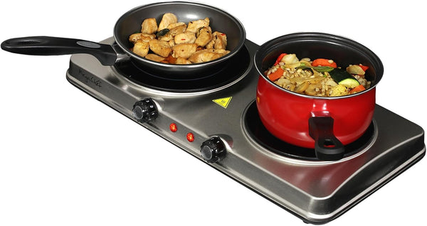 MegaChef Portable Electric Stove, Indoor and Outdoor Dual Vitro-Ceramic Infrared Cooktop