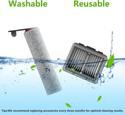 H12 (H12Pro 1 2 Nukisa Replacement Vacuum Filters Roller Brushes Compatible with Dreame Pro Wet Dry Vacuum Cleaner