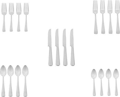 Amazon Basics 20-Piece Stainless Steel Flatware Set with Square Edge, Service for 4