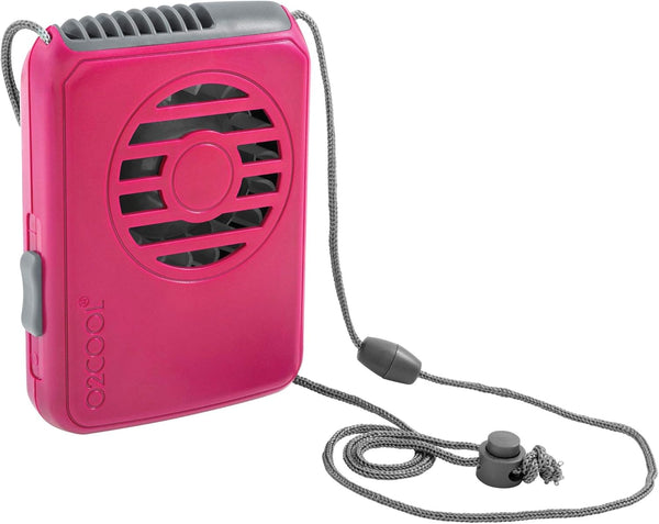 O2COOL Battery Powered Deluxe Necklace Fan for Personal Cooling, Adjustable Lanyard (Pink)