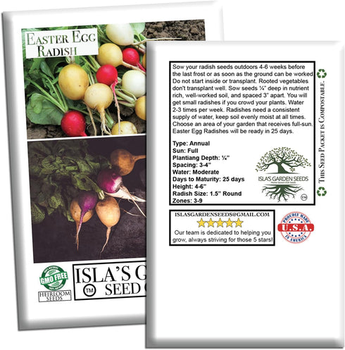 250+ Easter Egg Radish Seeds (Raphanus sativus) Non GMO & Heirloom Seeds by Islas Garden Seeds, Colorful Fast-Growing