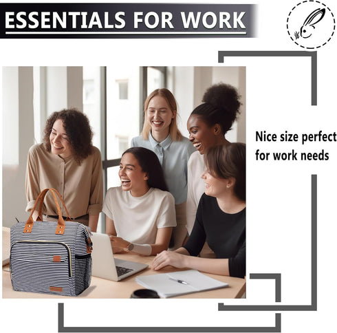 TuErCao Insulated Lunch Bag for Women, Leakproof Soft Cooler Lunch Box for Work, Picnic Travel, Stripes