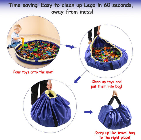SUMBABO 47inch Toy Storage Mat Bag by Drawstring for Lego - Play Mat Bag Toy Storage Container for Kids with Cap can as