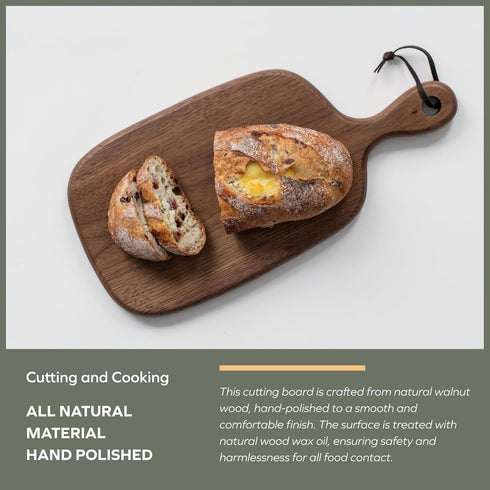 Hole(15.2x7.3 Inches) Muso Wood Small Cutting Board with Handle, Walnut Wooden Chopping Boards for Bread, Vegetables