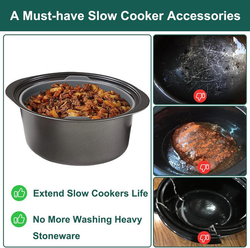 Slow Cooker Liners, 1 PCS Grey Foldable Reusable Silicone Cooking Liners for Crock-Pot & Hamilton Beach 6-7 QT,