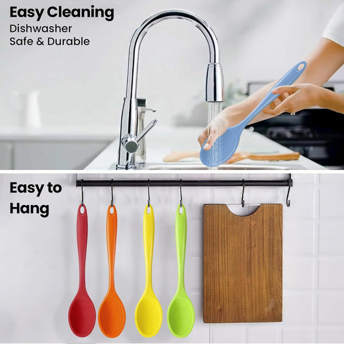 GEEKHOM 4 Pieces Silicone Spoons, Large Heat Resistant Kitchen Utensils, Non-stick Stirring Spoons for Cooking & Baking