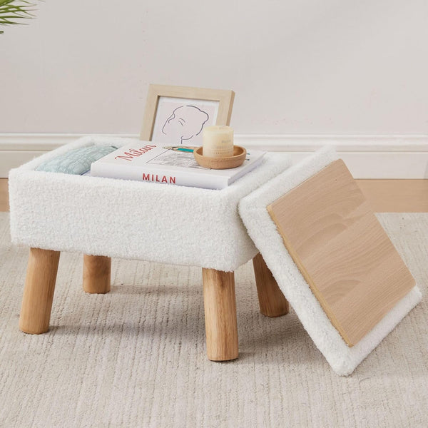 Storage Ottoman, Small Foot Stool Ottoman with Storage, Teddy Velvet Foot Rest
