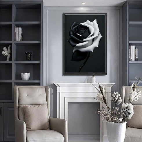 Black and White Rose Wall Art: Modern Floral Canvas Painting for Living Room, Bedroom, Bathroom, Rustic Decor (16"X24")