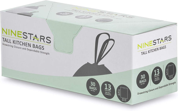NINESTARS NSTB-13-30 Extra Strong White Trash Bag w/Drawstring Closure, 13 Gal. /