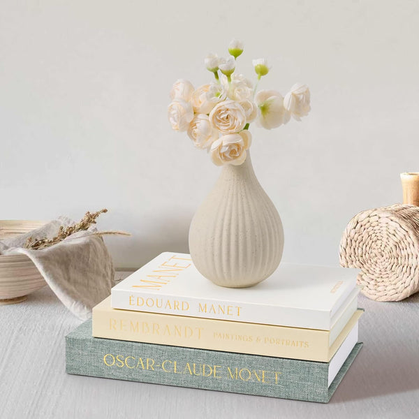 HOMEBEST Set of 3 Decorative Books Linen-Covered Fake Books with Magnetic Closure