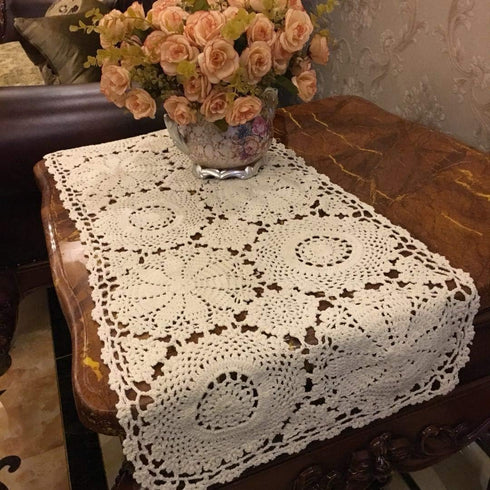 15X27inches 2PC USTIDE Floral Crochet Table Runner , Beige Cotton Table Doilies for Dressers and End Tables,Crochet