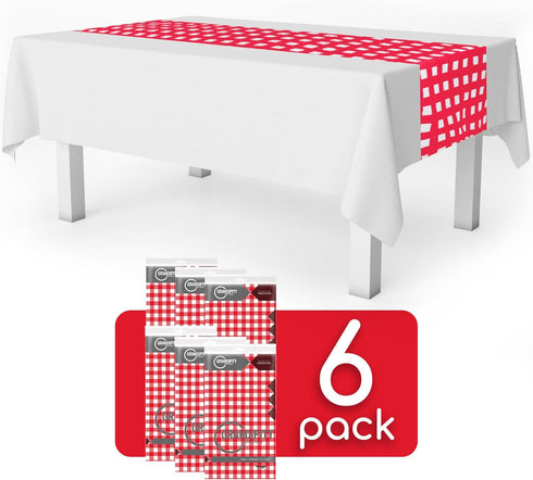 Red Gingham 6 Pack Checkered Premium Disposable Plastic Table Runner - 14 x 108 Inch
