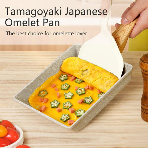 Tamagoyaki Pan, White Japanese Omelette Pan, Non Stick Rectangle Small Frying Pan, 6 X 7 Inch Egg Pan