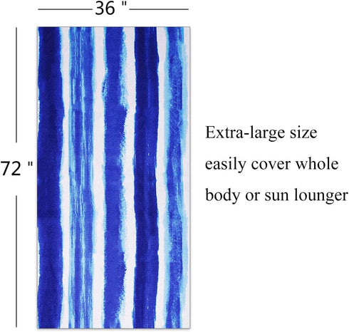 Oversized Terry Beach Towel, 36 x 72 in Soft Extra Large Pool Swim Towel, Blue Stripe Boho for Vacation