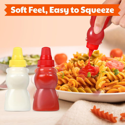 4 1 oz Pieces Bear Shape Mini Condiment Bottles, Mini Ketchup Bottle for Lunch Box, Small Travel Squeeze Squirt
