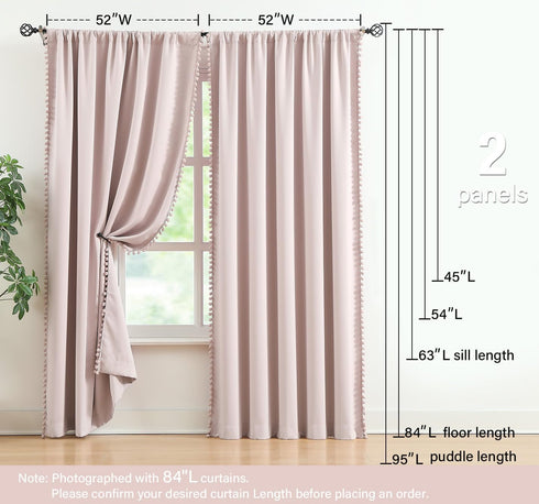 Treatmentex Pom-Pom Pink Half-Blackout Curtains, 45'''' Short Window Curtain Set for Girls Baby Nursery Room