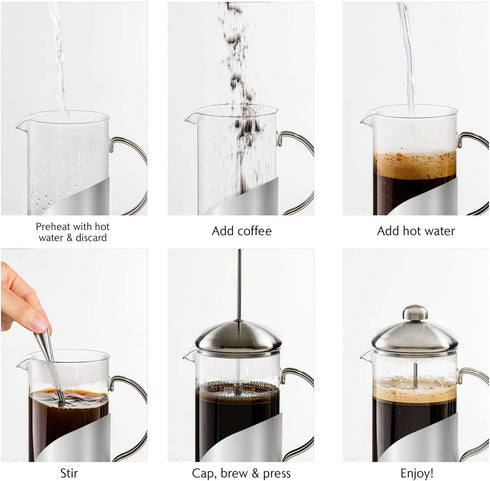 OVENTE 20 Ounce French Press Coffee Maker, Tea Infuser, 4 Level Stainless Steel Filter, Borosilicate Glass