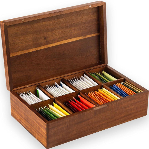 Acacia Wooden Tea Bag Organizers, Tea packet Storage Boxes, Tea Caddy for