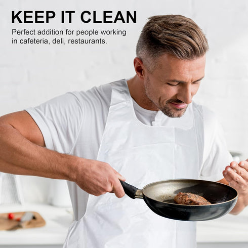 2 46"x28" MT Products Mil White Disposable Poly Aprons - Waterproof Plastic Bibs for Cooking, Dishwashing & Art (Bulk)