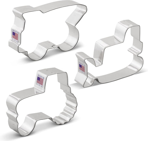 Ann Clark Construction Cookie Cutters 3-Pc. Set Made in USA, Bulldozer, Dump Truck, Tractor