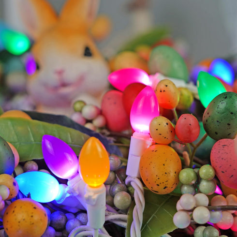 50 17FT BOHON Easter Decorations, Easter Lights String Plug in, LED Multi Color Christmas Lights, White Wire Fairy