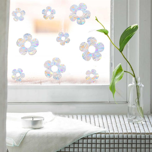 Small Flower Window Clings, Anti Collision Window Decals, Static Cling Stickers for Bird Strikes, Rainbow Design