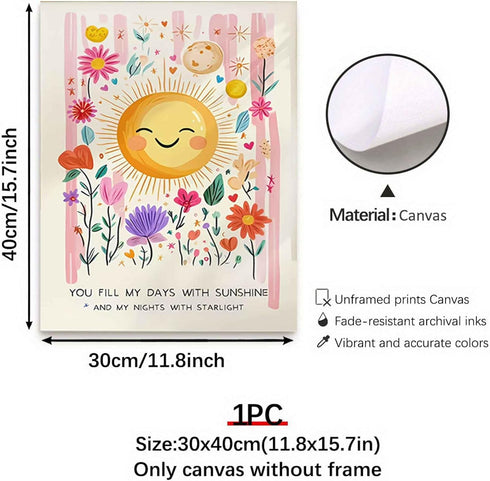 12x16inch Wildflower Nursery Wall Art Boho Sun Floral Botanical Wall Decor You Fill My Days With Sunshine Painting
