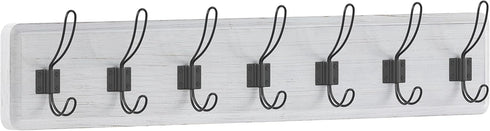HBCY Creations Whitewash Solid Wood Wall Mounted Coat Rack with Shelf, 7 Hooks, 34" Long for Kitchen, Mudroom, Entryway