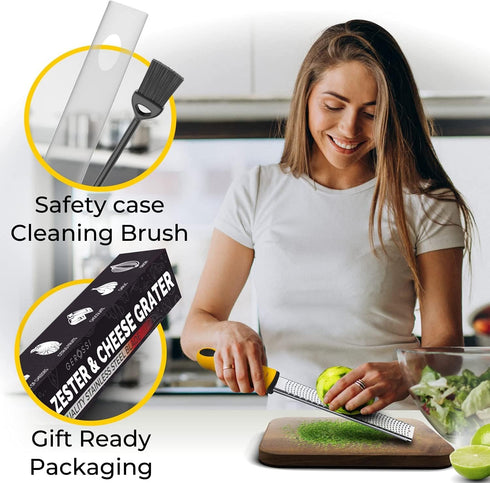 Stainless Steel Cheese and Citrus Zester Grater - Extra Sharp Blade for Lemons, Parmesan, Garlic, Chocolate