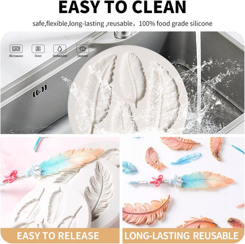 3D Small Feather Shape Silicone Cake Mold, Chocolate Soap DIY Baking - 3.4"