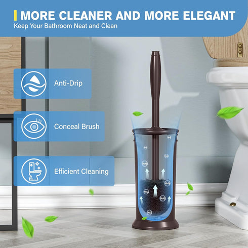 Set (2Pcs UPTRONIC Toilet Brush, Aluminum Alloy Toilet Brush and Holder with Long Handle Durable Bristles Toilet Bowl