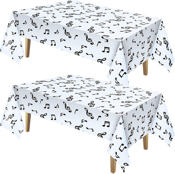 108 x 54 Inch Musical Notes Tablecover, Disposable Plastic Tablecloth for Birthday Party Decoration Supplies (2 Pieces)