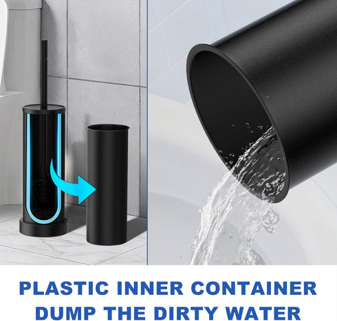 Set, 304 Black Toilet Brush and Holder Stainless Steel Heavy Duty Toilet Bowl Brush and Holder with Long Handle