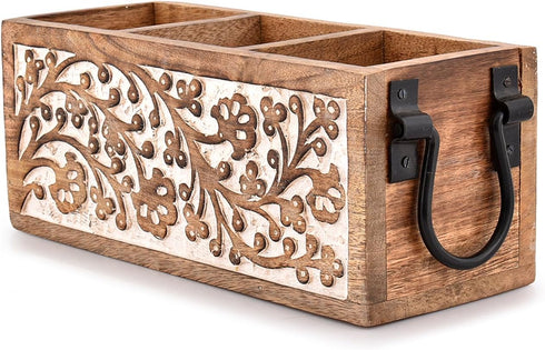 Mango Wood Utensil Drawer Organizer, Silverware Tray for Flatware Cutlery (11" x 4" x 4.5")