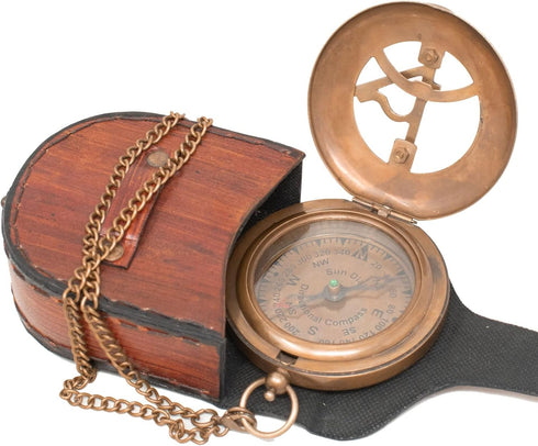 Antique Vintage Sundial Compass, Handcrafted Brass Pocket Sun Dial, Unique Gift for Men, Steampunk Bronze