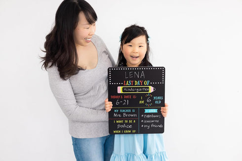 Kate & Milo First and Last Day of School Reversible Chalkboard, Reusable Photo Sharing Prop