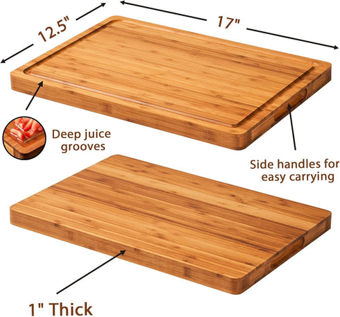 Bamboo Cutting Boards for Kitchen, 1" Extra Thick Wood Butcher Block, Heavy Duty Wooden Chopping Block, Charcuterie Boards & Cheese Platter