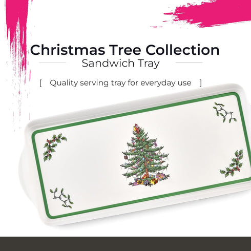 Spode Christmas Tree Sandwich Tray, 15" x 6.5", Decorative Serving Platter for Appetizers, Festive Melamine Dish