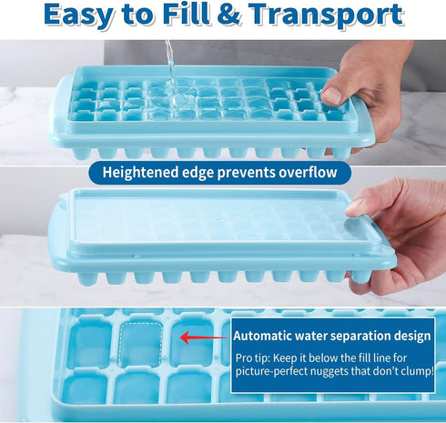 ARTLEO Ice Cube Tray with Lid and Bin for Freezer, 55 Trapezium Easy Release Ice Cube Tray with Cover, Storage