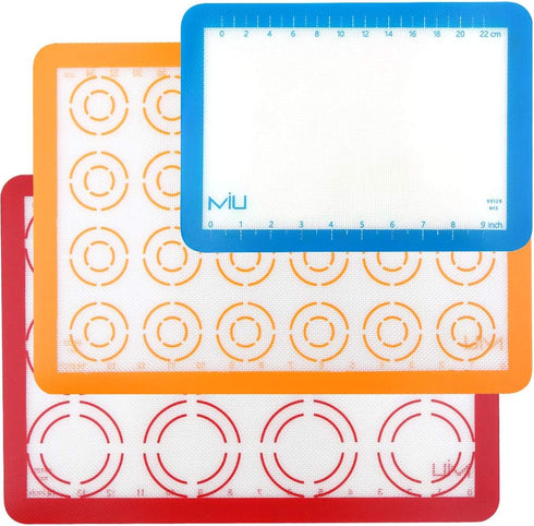 MIU Macaroon Silicone Baking Mat, Non-Stick Cookie Baking Mat, 2 Half Sheets and 1 Quarter Sheet