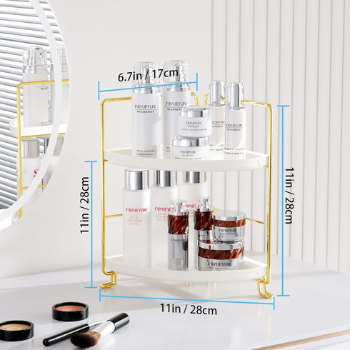 2-Tier Counter Countertop FSyueyun Corner Bathroom Organizer, Tool-Less Installation Vanity Shelf Small Plastics Makeup
