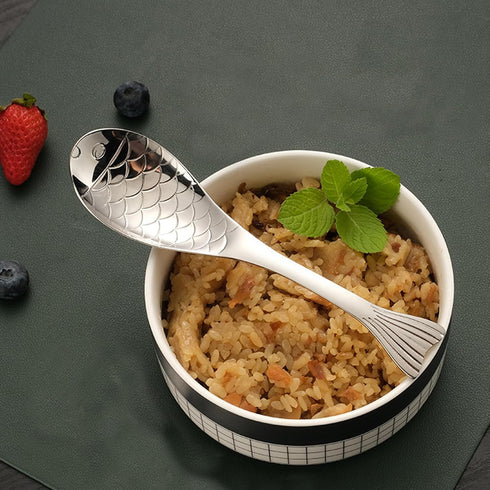 2Pcs 6.3inch Fish Spoon - 18/10(304) Stainless Steel Flatware for Soup, Porridge, Dessert